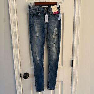 SO Women's Distressed Dark Blue Skinny Jeans/Jeggings